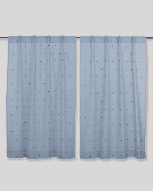 Rocket Buta Cotton Handloom Curtain- Blue - Single Piece - 7.5X3 Feet