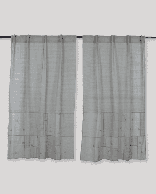 Patchwork Jamdani Cotton Handloom Curtain- Grey - Single Piece - 6X3 Feet