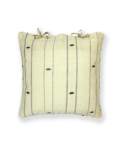 Bellan Buta Cotton Handloom Cushion - Yellow - 16X16 inches - Single Piece