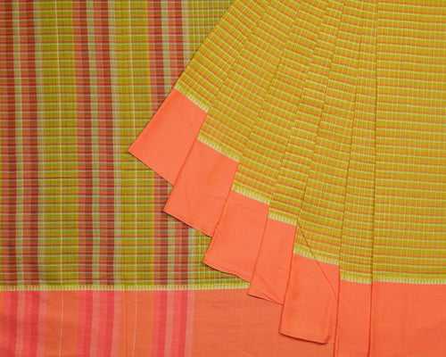 Checks Chakkar Dobby Cotton Handloom Saree - Light Green