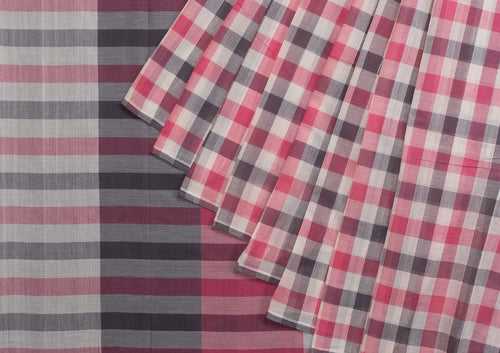 Checks Multicolour Cotton Handloom Saree - Black and pink checks on white