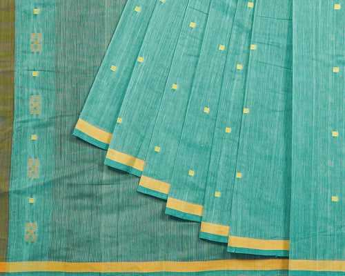 Pinwheel Jamdani Cotton Handspun Handloom Saree - Blue