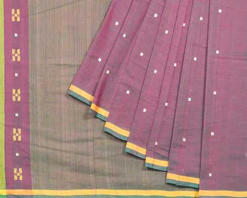 Pinwheel Jamdani Cotton Handspun Handloom Saree - Purple