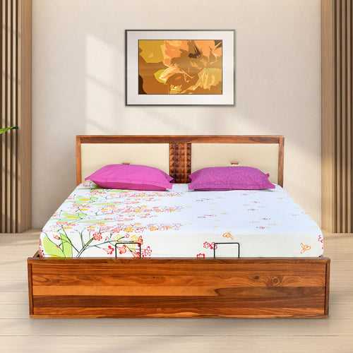 Nilkamal Dewsbury Solid Wood Queen Bed with Hydraulic Storage (Walnut)
