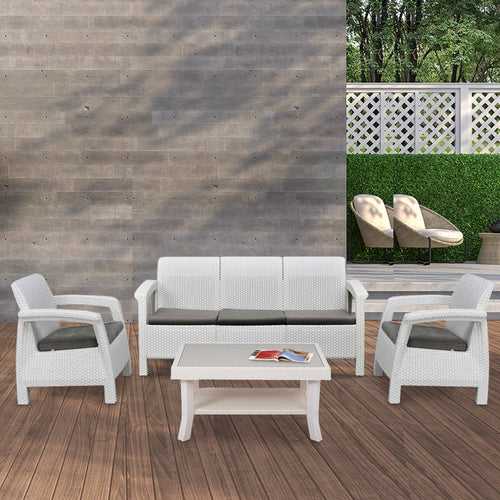 Nilkamal Goa Plastic 3 + 1 + 1 Seater Sofa with Cushion (Milky White and Grey)