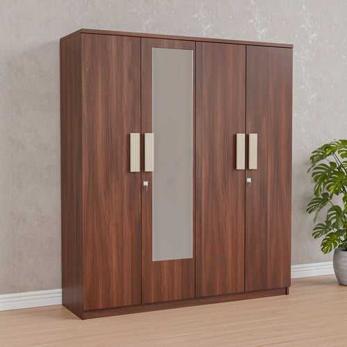 Nilkamal Rova 4 Door Wardrobe with Mirror (Walnut)