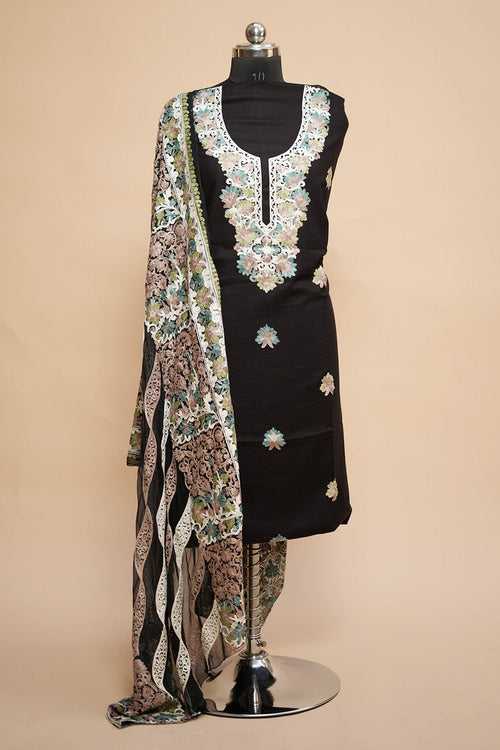 Black Colour Designer Aari Work Salwar Kameez With Running Neckline  Pattern