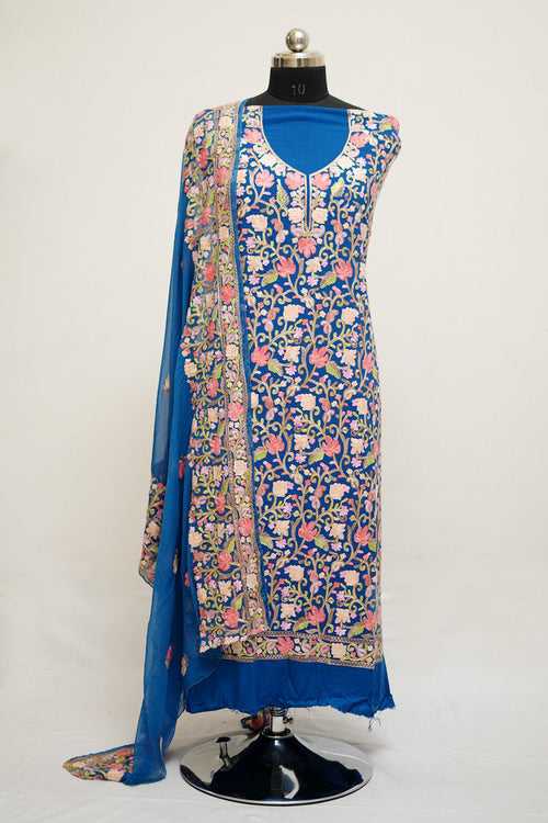 Blue Colour Aari Work Salwar Kameez With Heavy Jaal  Pattern And Designer Dupatta.
