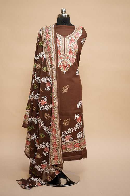 Brown Colour Designer Aari Work Salwar Kameez With Bottom Paisleys Design
