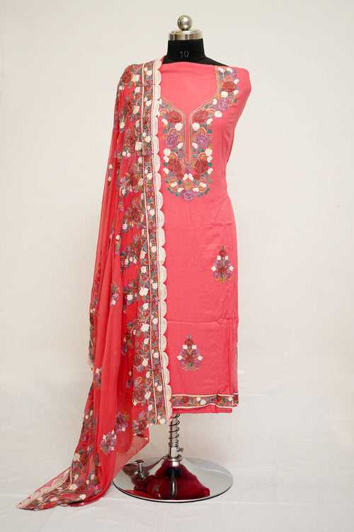 Dark Pink Colour  Aari Work Salwar Kameez With Neckline  Pattern And Designer Dupatta.