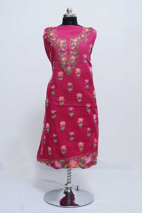 Dark pink Colour Cotton Suit With Beautiful Kashmiri Embroidery Definately Add Elegance.