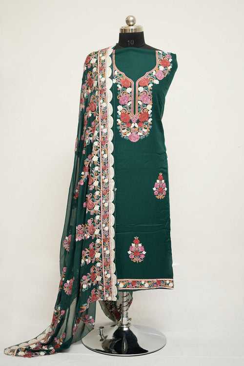 Green Colour  Aari Work Salwar Kameez With Neckline  Pattern And Designer Dupatta.