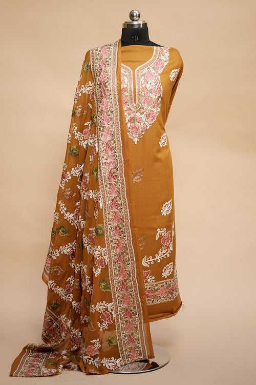 Mustard  Colour Designer Aari Work Salwar Kameez With Bottom Paisleys Design