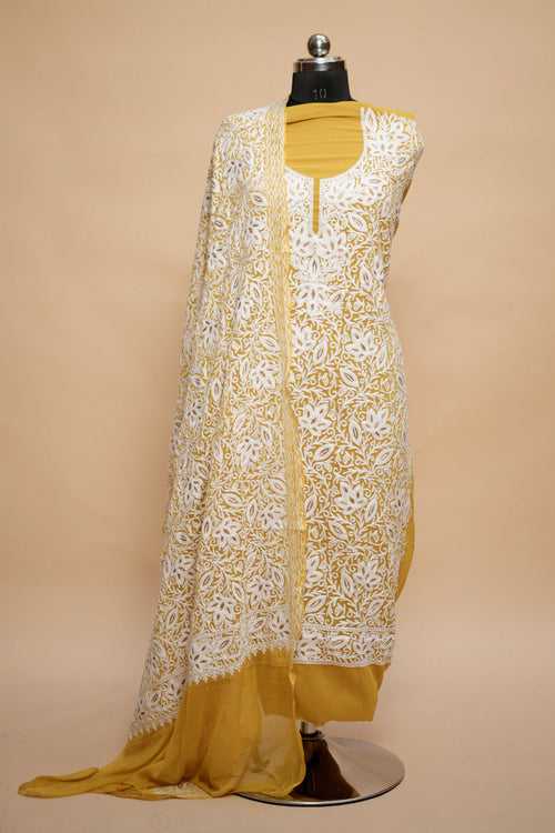 Mustard Colour Georgette Heavy Kashmiri Work Salwar Kameez With Heavy Embroidered Dupatta