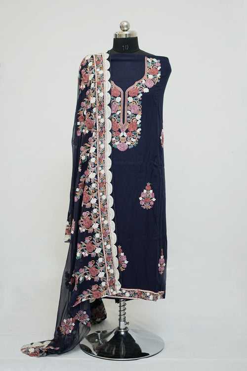 Navy Blue  Colour  Aari Work Salwar Kameez With Neckline  Pattern And Designer Dupatta