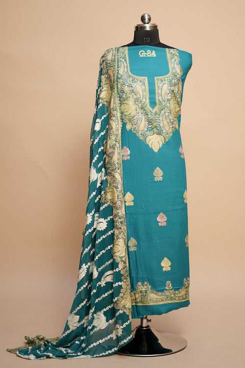 Sea Green Colour Designer Aari Work Salwar Kameez With Running Jaal Pattern