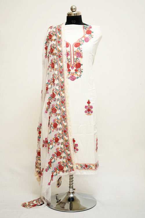 White Colour  Aari Work Salwar Kameez With Neckline  Pattern And Designer Dupatta.