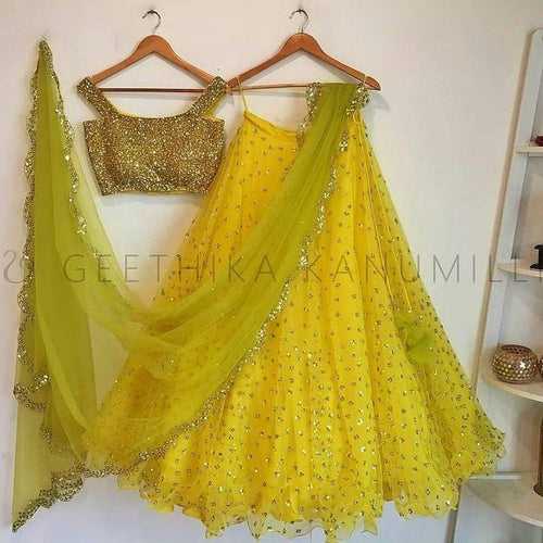 Designer Yellow Lehenga With Sequence Work