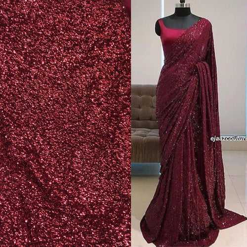 Gorgeous Designer Wine Full Sequence Saree