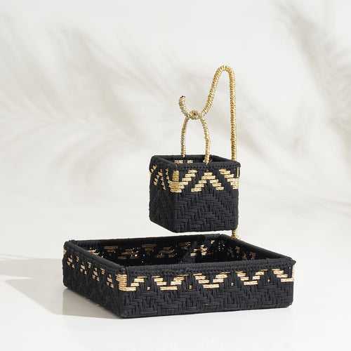 Double Decker Organizer Tray - Black & Gold