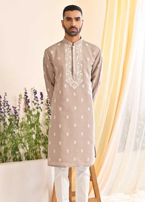 Grey Embroidered Kurta Set