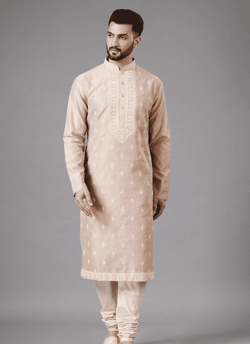 Embroidered Peach Kurta Set