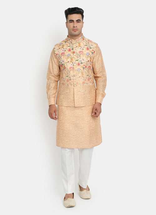 Printed Apricot Brown Kurta Jacket Set