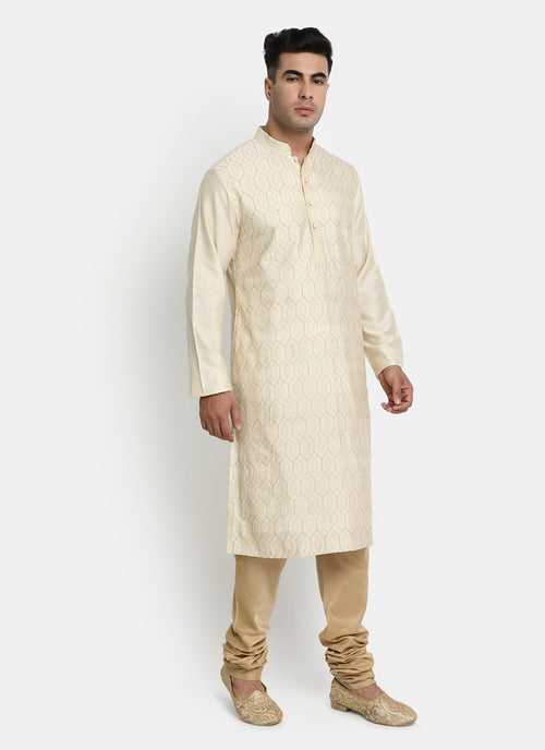 Full Embroidered Beige Kurta Set