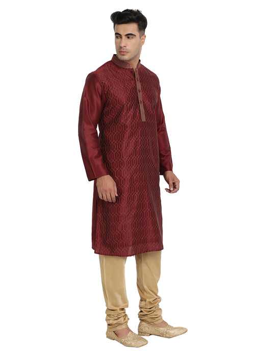 Full Embroidered Maroon Kurta Set