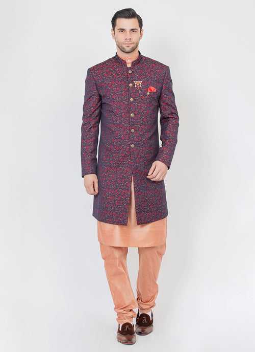 Floral Print Jacquard Indo Western Achkan