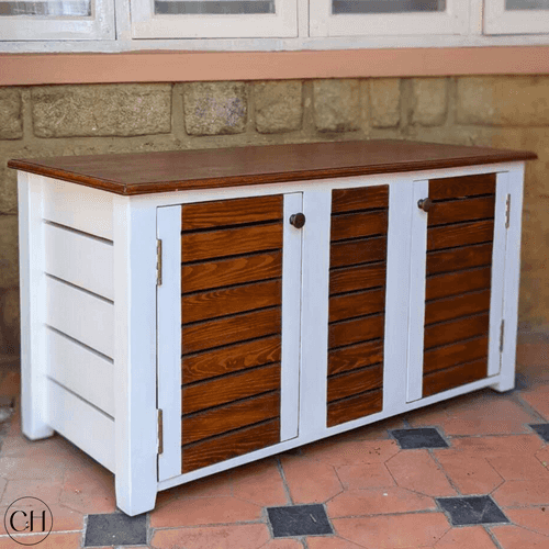 Emile - Rustic Shoe Cabinet with Slatted Doors