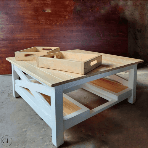 Mehfil - Farmhouse-Style Solid Wood Coffee Table with Removable Trays