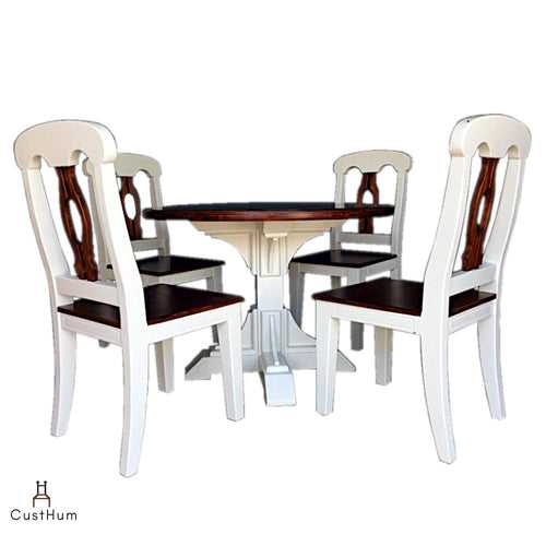 Olive - Farmhouse-style 4-Seater Solid Wood Round Dining Set