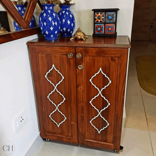 Siduri - Compact Bar Cabinet with Stencilled Moroccan Motif