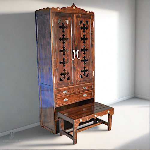 Stuti - Large Puja Cabinet with Stowable Bench