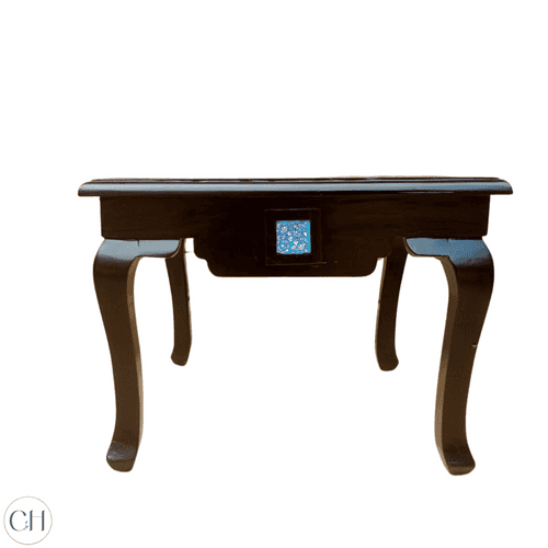 Viola - Ornate Solid Wood Side Table with Toughened Glass Top