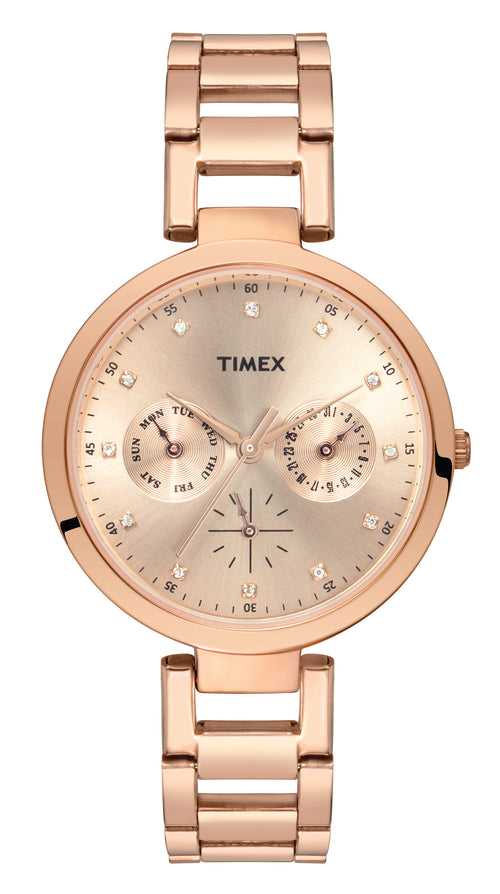 Timex Women Rose Gold Round Dial Analog Watch - TW000X209