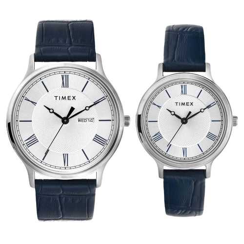 Timex Unisex Silver Round Dial Analog Pair Watches - TW00PR298