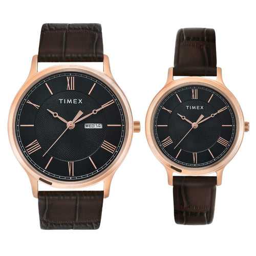 Timex Unisex Black Round Dial Analog Pair Watches - TW00PR301