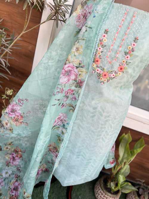 Beautiful Flowers Kota Doriya With Necklace Embroidery