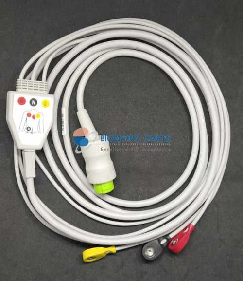 L&T 3 Lead ECG Monitoring Cable(Button/Snap) Compatible with Micromon/Planet 50/Planet 55