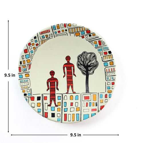 'Future World' Handpainted Terracotta Decorative Wall Plate, 9 Inch