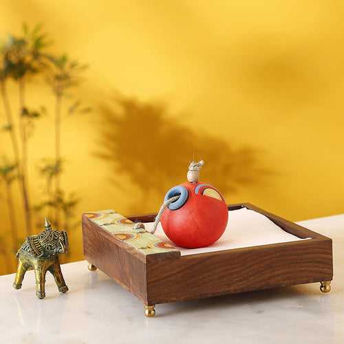 'Warli Ball' Sheesham Wood Table Napkin Holder