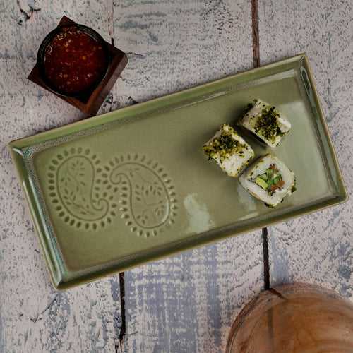 'Paisley Rectangle' Ceramic Serving Platter, 11 Inch