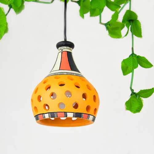 'Streaky Lantern' Terracotta Hand-painted Hanging Lamp (Mustard)