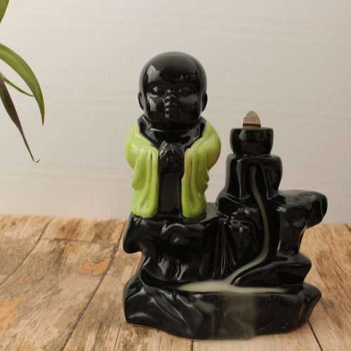 'Black Monk' Ceramic Backflow Waterfall Smoke Incense Burner