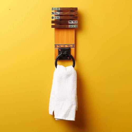 'Warli Slab' Mango Wood Hand Towel Holder