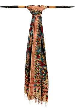 Natural Dye Hand-Painted Kalamkari Tussar Dupatta