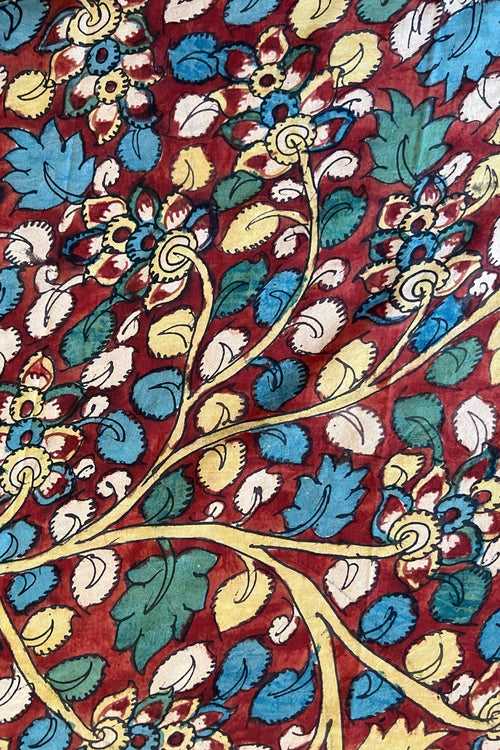 Natural Dye Hand-Painted Kalamkari Silk Fabric