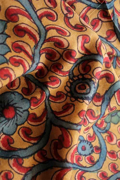 Natural Dye Hand-Painted Kalamkari Silk Fabric